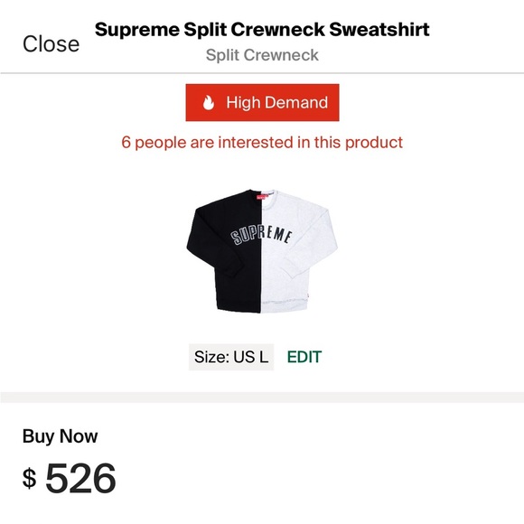 Mens Large Supreme Split Crewneck Sweater. Asking $350 OBO - Picture 2 of 3